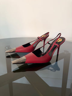Saint Laurent Pointed-Toe Slingback Pumps – Red Leather