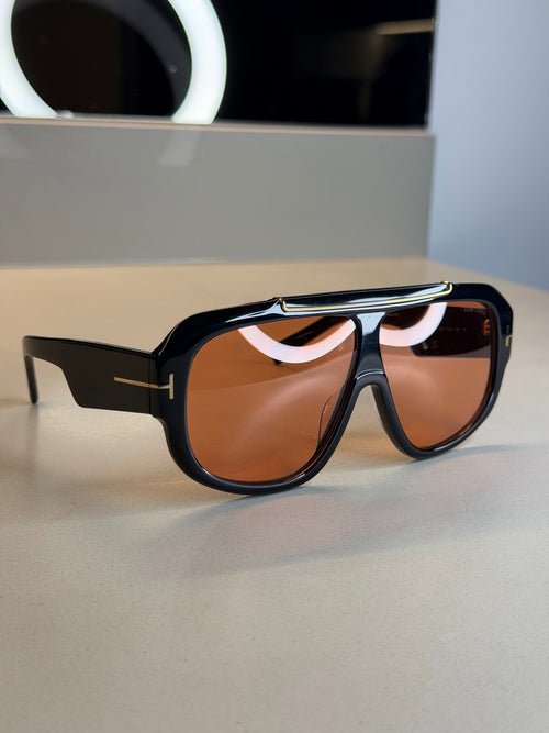 Tom Ford Shield Aviator Sunglasses – Black / Brown Lens
