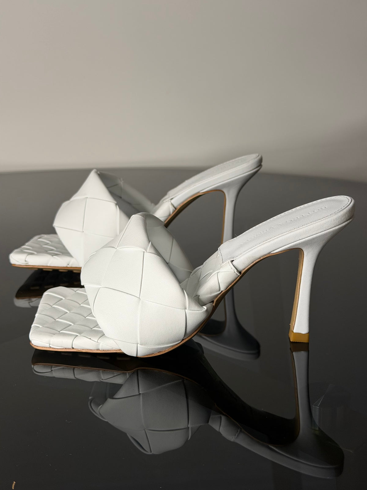 Bottega Veneta Lido Woven Leather Mules – White