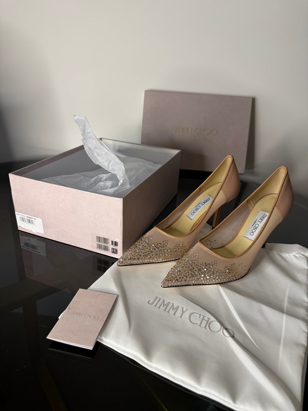 Jimmy Choo Crystal-Embellished Pointed-Toe Pumps – Nude