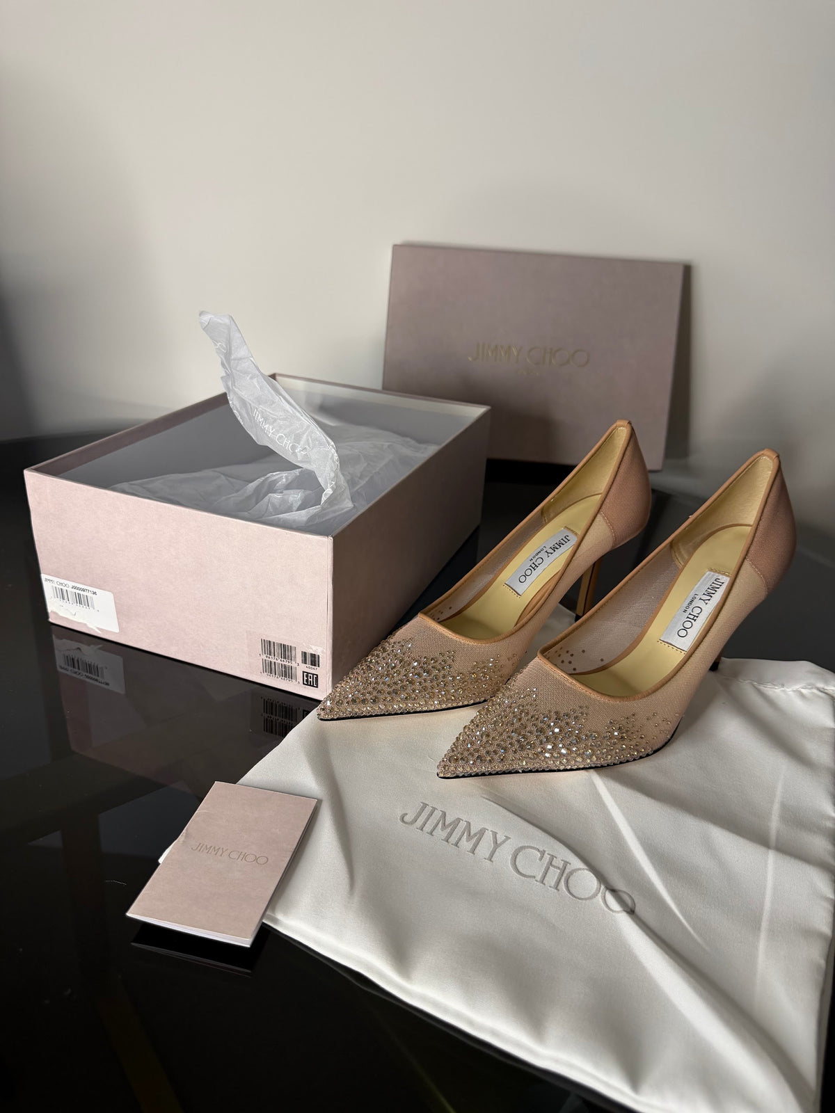 Jimmy Choo Crystal-Embellished Pointed-Toe Pumps – Nude
