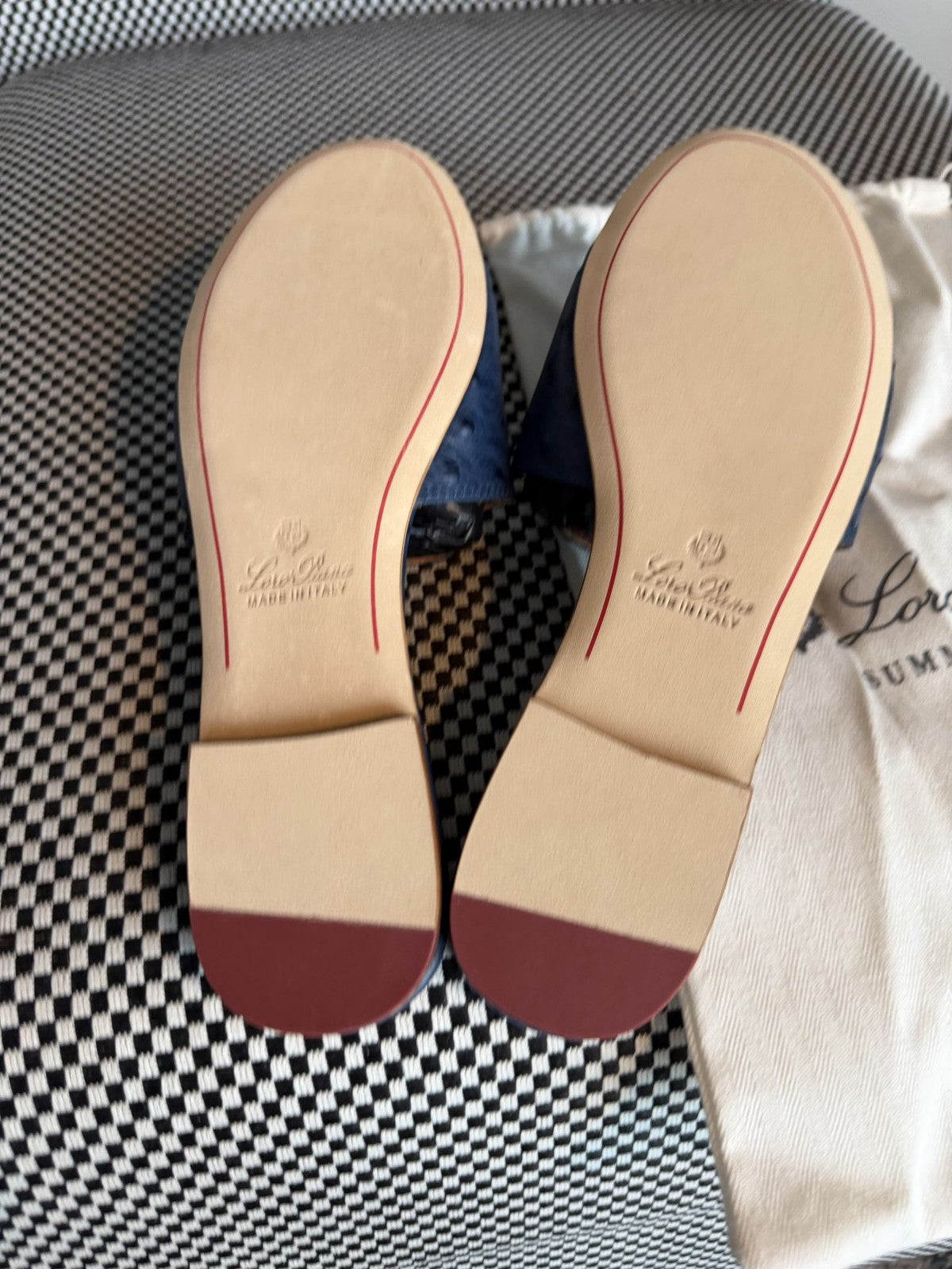 Loro Piana Summer Charms Ostrich Slide Sandals – Blue