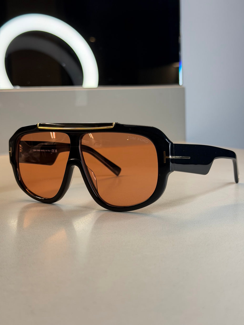 Tom Ford Shield Aviator Sunglasses – Black / Brown Lens