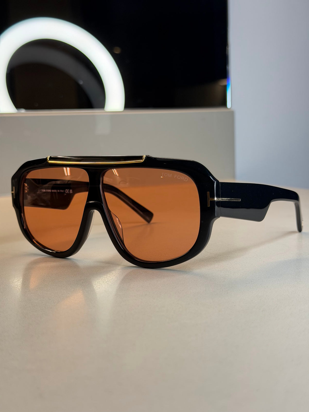 Tom Ford Shield Aviator Sunglasses – Black / Brown Lens