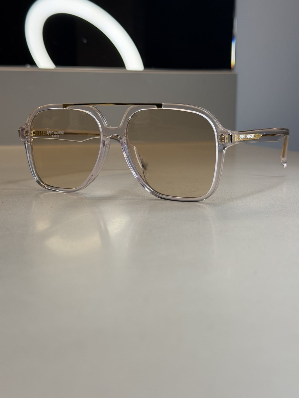 Saint Laurent Crystal Aviator Sunglasses – Light Brown