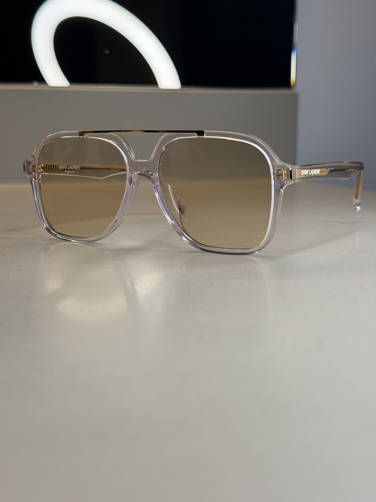 Saint Laurent Crystal Aviator Sunglasses – Light Brown