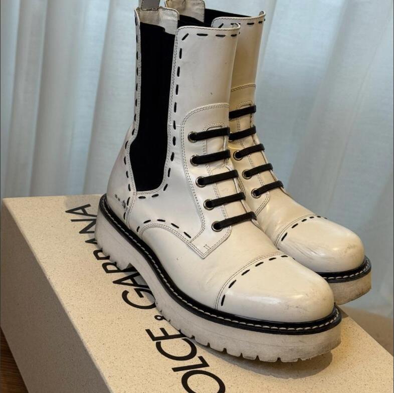 Dolce & Gabbana White Leather Combat Boots