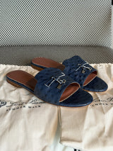 Loro Piana Summer Charms Ostrich Slide Sandals – Blue