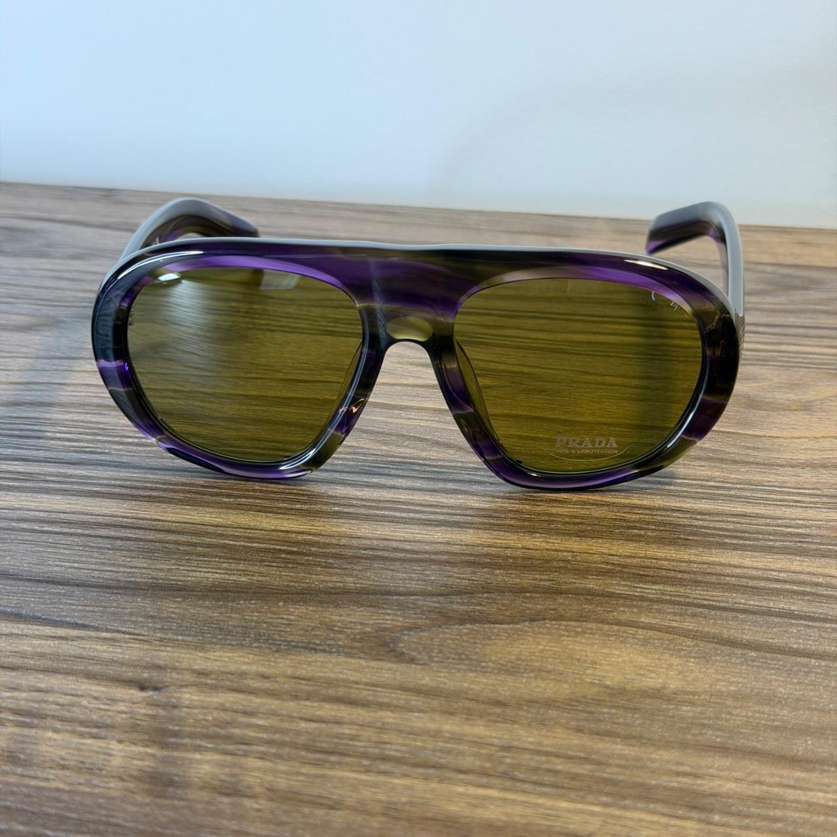 Prada SPR C05-F Sunglasses – Purple Tortoiseshell / Olive Green Lenses
