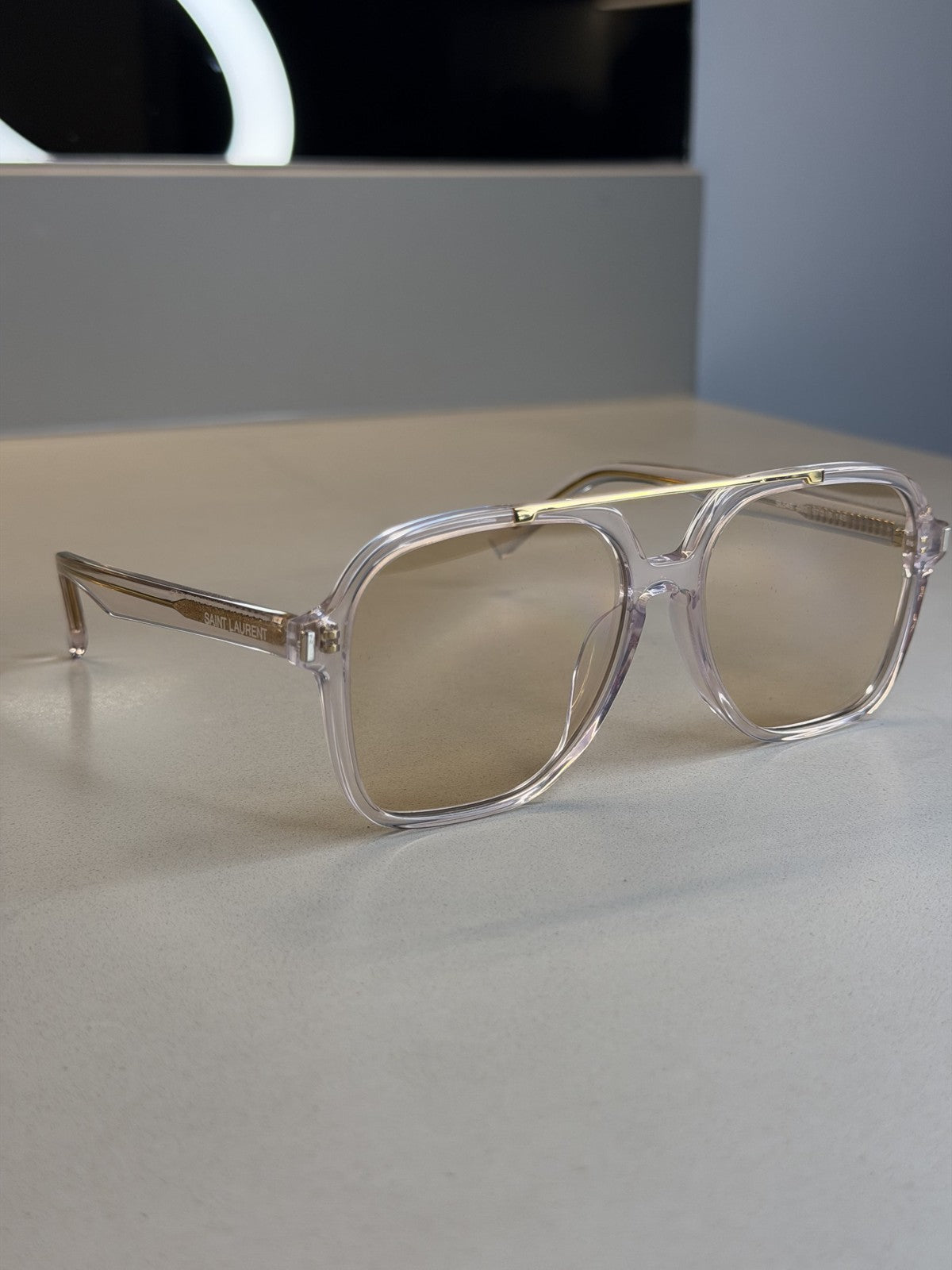 Saint Laurent Crystal Aviator Sunglasses – Light Brown