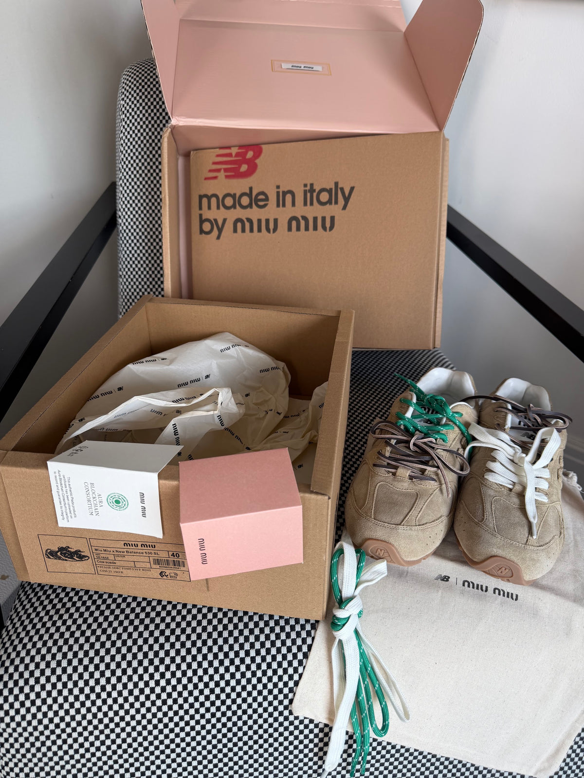 Miu Miu x New Balance 530 SL Suede Sneakers – Beige / Ecru