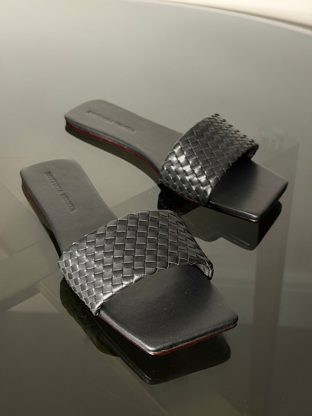 Bottega Veneta Black Woven Platform Sandals