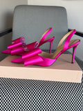 Mach & Mach Crystal Double Bow Slingback Pumps – Hot Pink