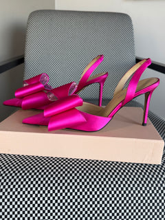 Mach & Mach Crystal Double Bow Slingback Pumps – Hot Pink