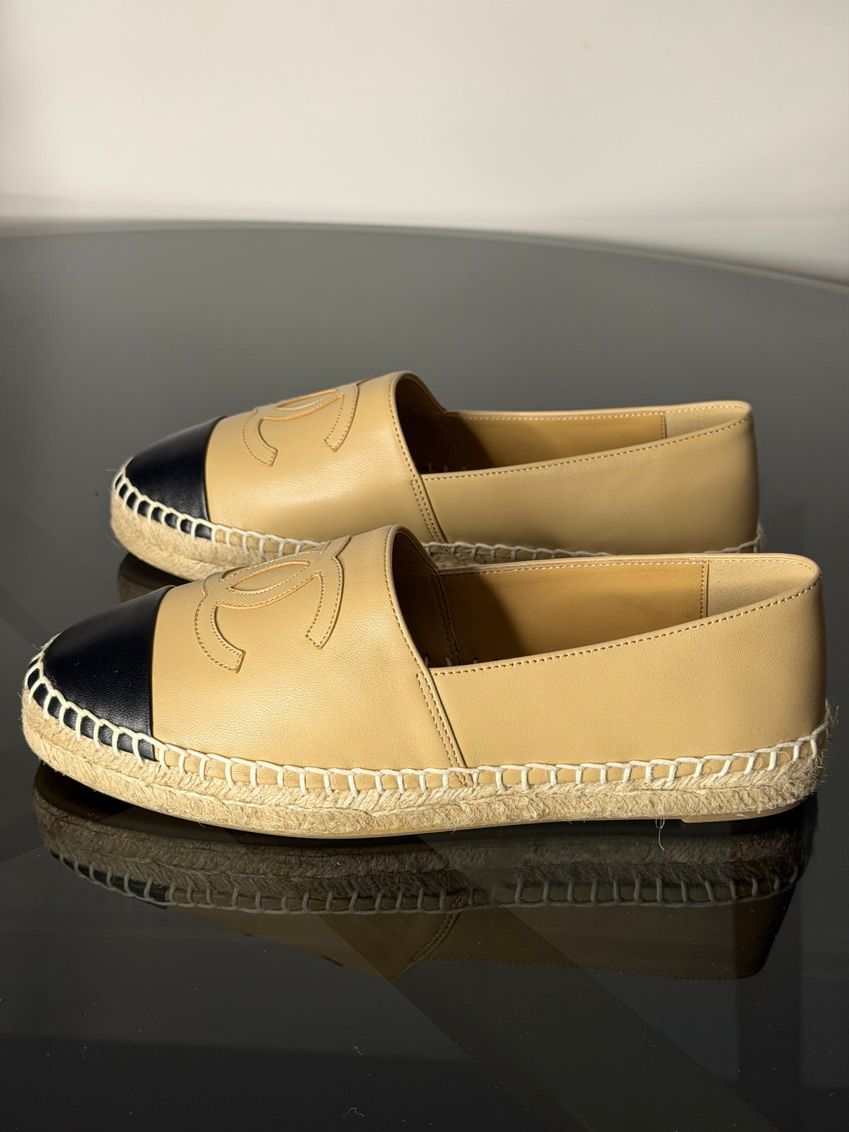 Chanel Espadrilles – Beige & Black Lambskin