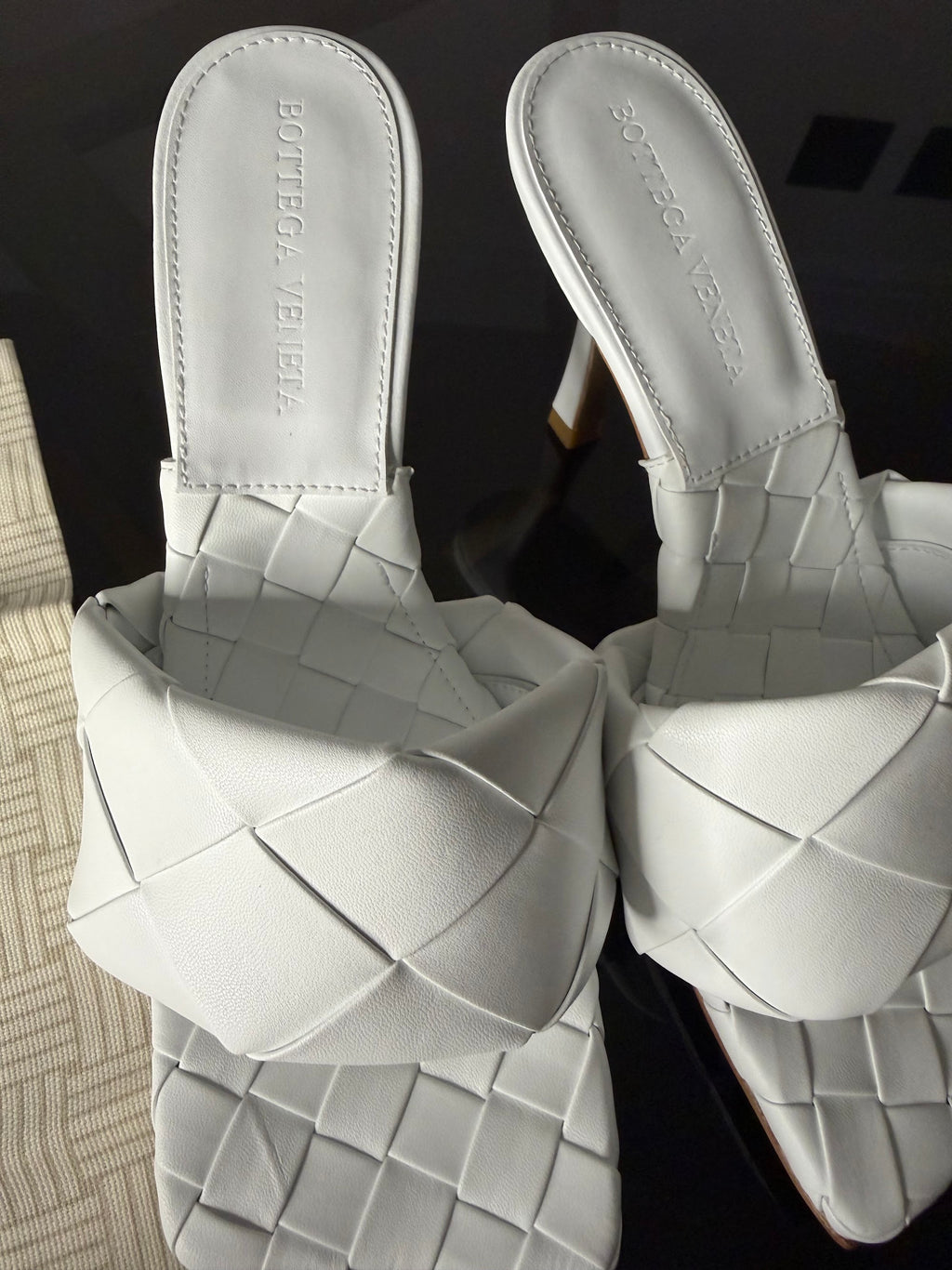 Bottega Veneta Lido Woven Leather Mules – White