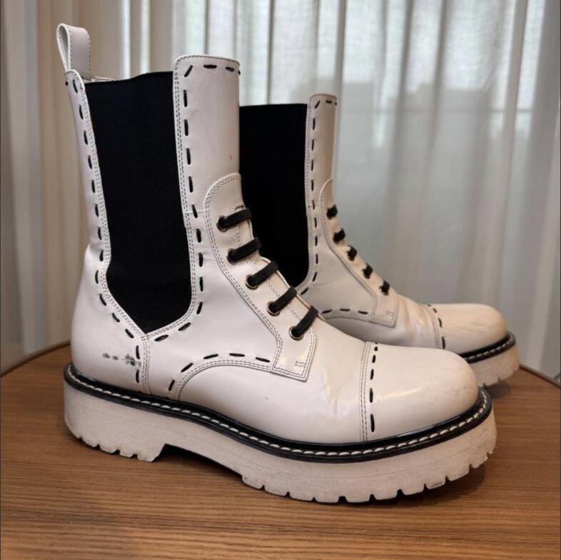 Dolce & Gabbana White Leather Combat Boots