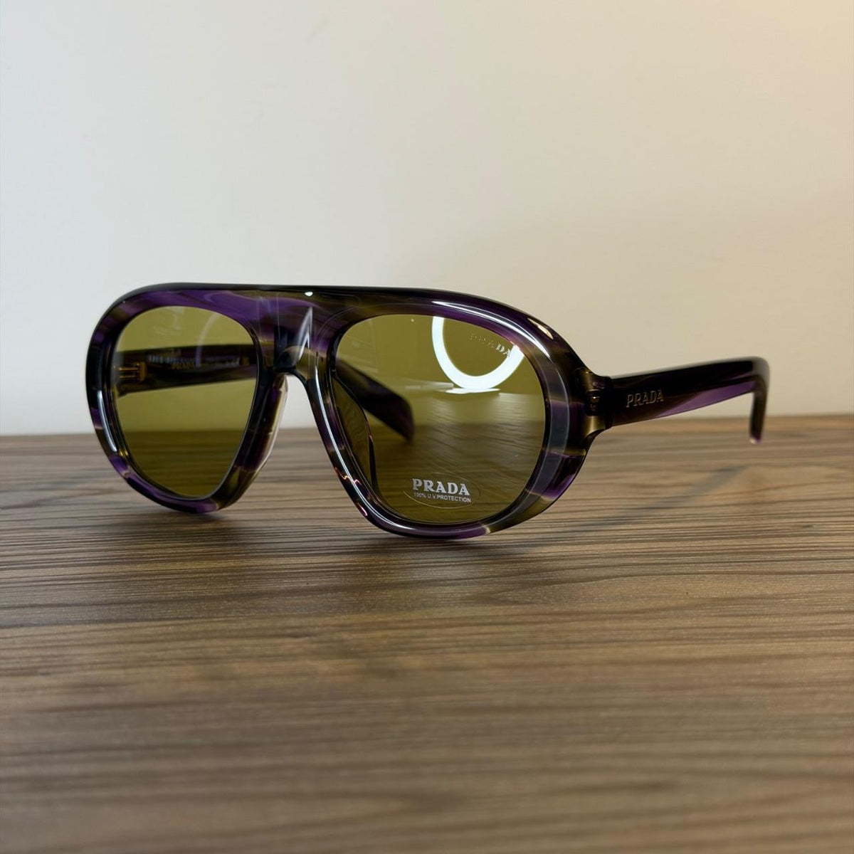 Prada SPR C05-F Sunglasses – Purple Tortoiseshell / Olive Green Lenses