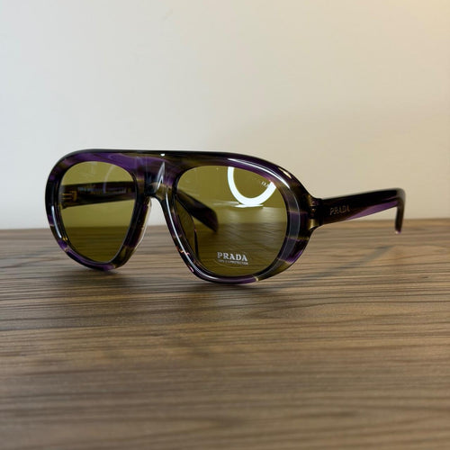 Prada SPR C05-F Sunglasses – Purple Tortoiseshell / Olive Green Lenses