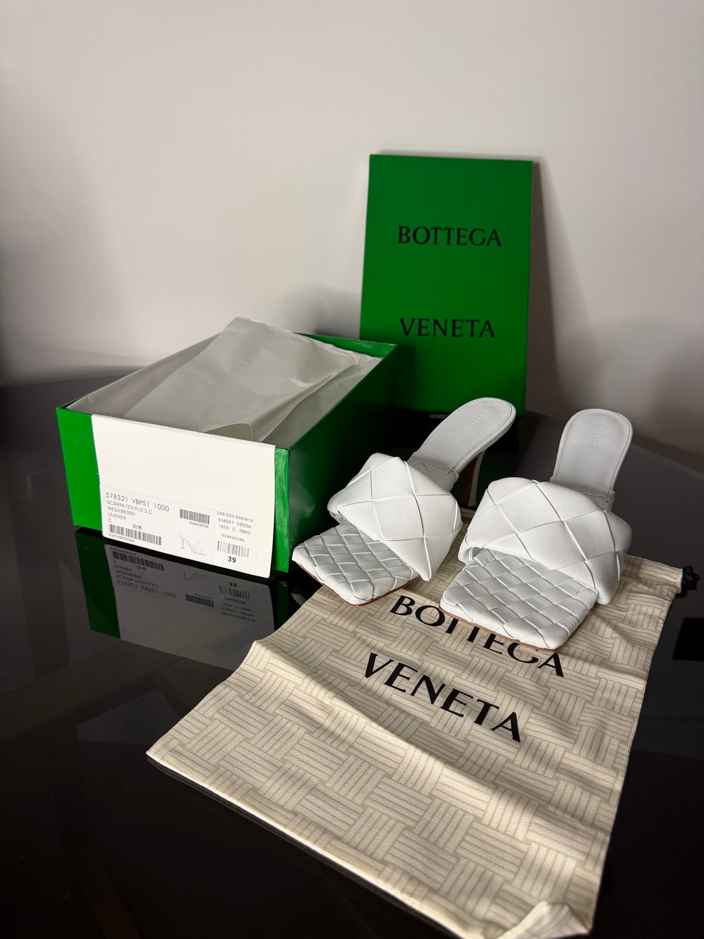 Bottega Veneta Lido Woven Leather Mules – White