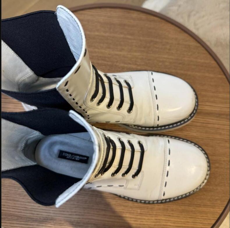 Dolce & Gabbana White Leather Combat Boots