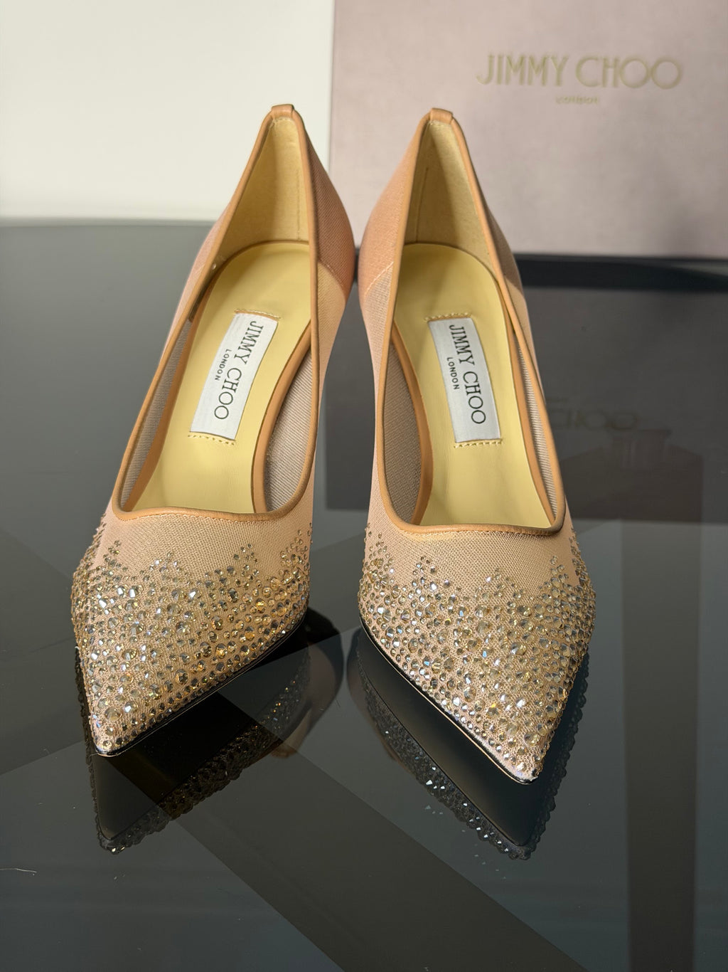 Jimmy Choo Crystal-Embellished Pointed-Toe Pumps – Nude