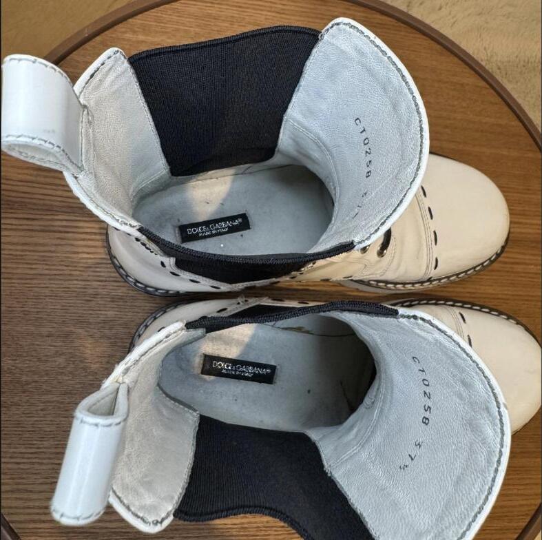 Dolce & Gabbana White Leather Combat Boots