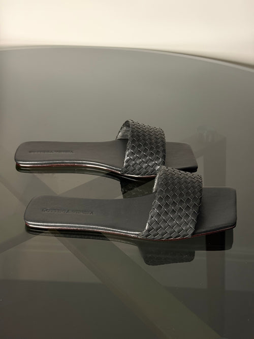 Bottega Veneta Black Woven Platform Sandals
