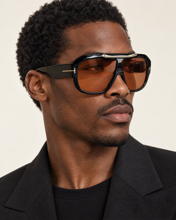 Tom Ford Shield Aviator Sunglasses – Black / Brown Lens