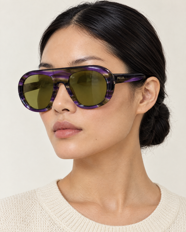 Prada SPR C05-F Sunglasses – Purple Tortoiseshell / Olive Green Lenses