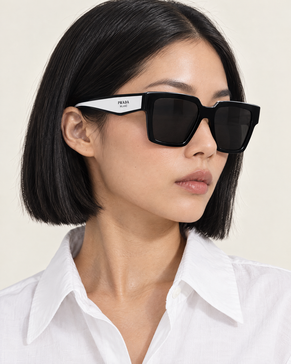 Prada OPR 24ZS Oversized Square Sunglasses – Black / White
