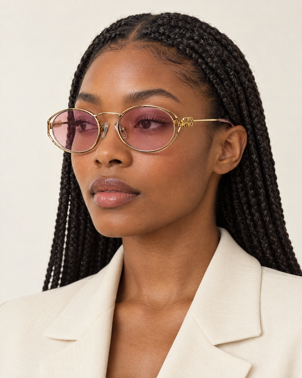 Miu Miu SMU A31S Sunglasses – Gold / Pink-Purple Lenses