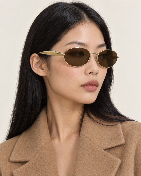 Bottega Veneta Oval Sunglasses – Gold / Brown Lens
