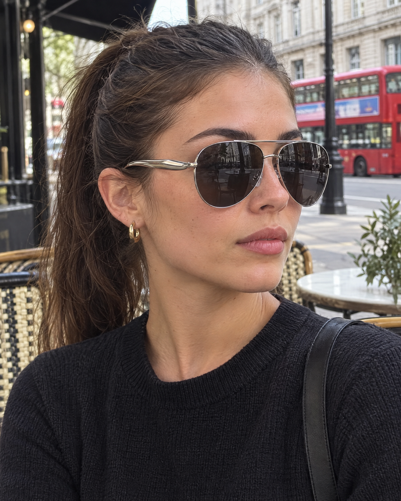 Bottega Veneta Silver Aviator Sunglasses – Dark Lens