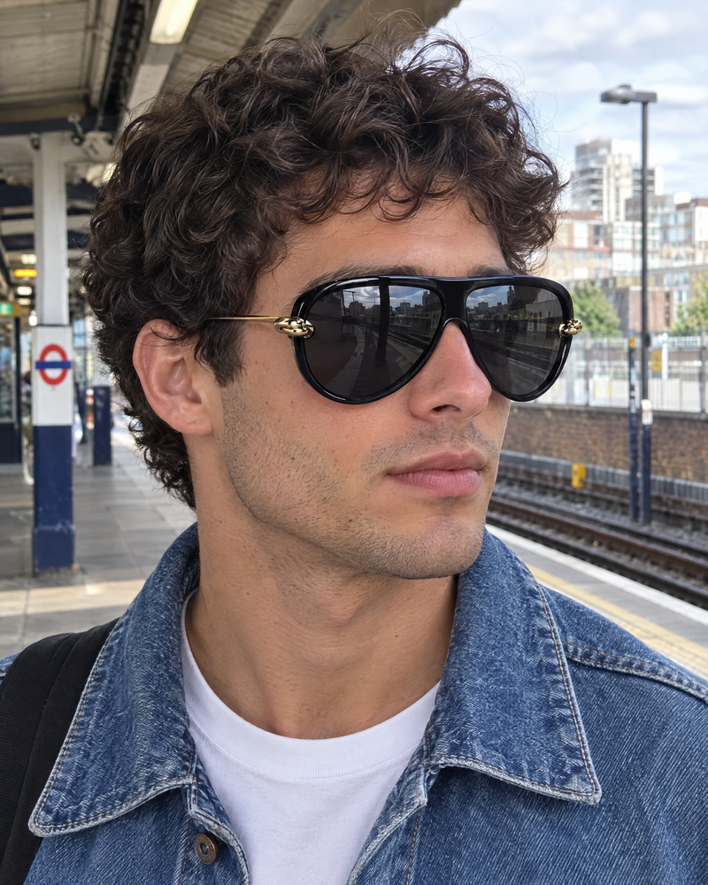 Bottega Veneta BV1442S Aviator Sunglasses – Black / Dark Grey