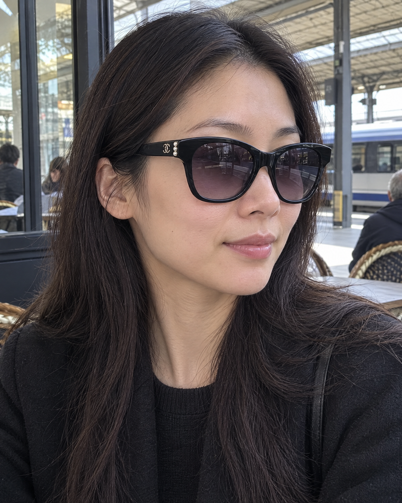 Chanel Pearl Sunglasses – Black / Grey Gradient