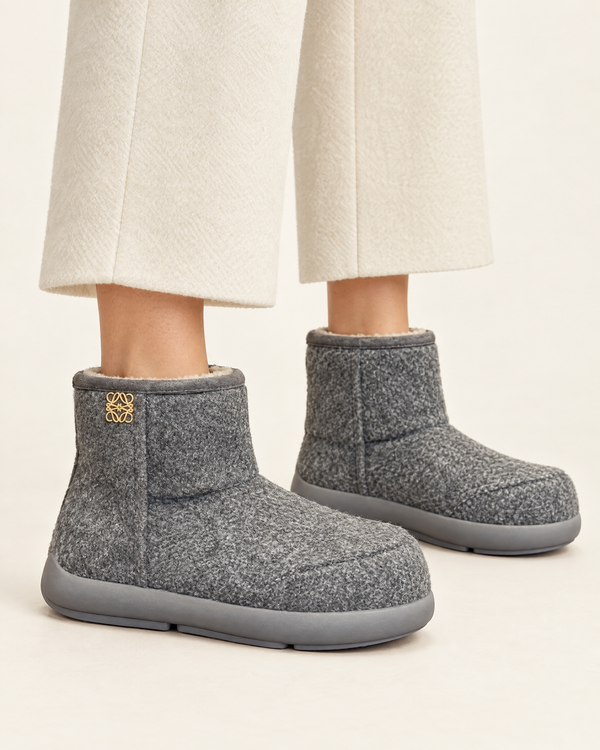 Loewe Shearling Ankle Boots – Grey Wool Felt