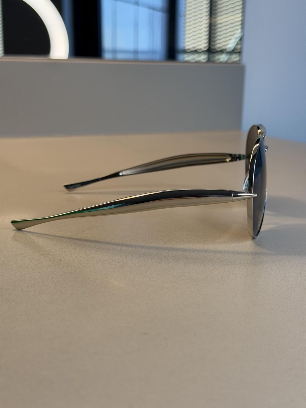 Bottega Veneta Silver Aviator Sunglasses – Dark Lens