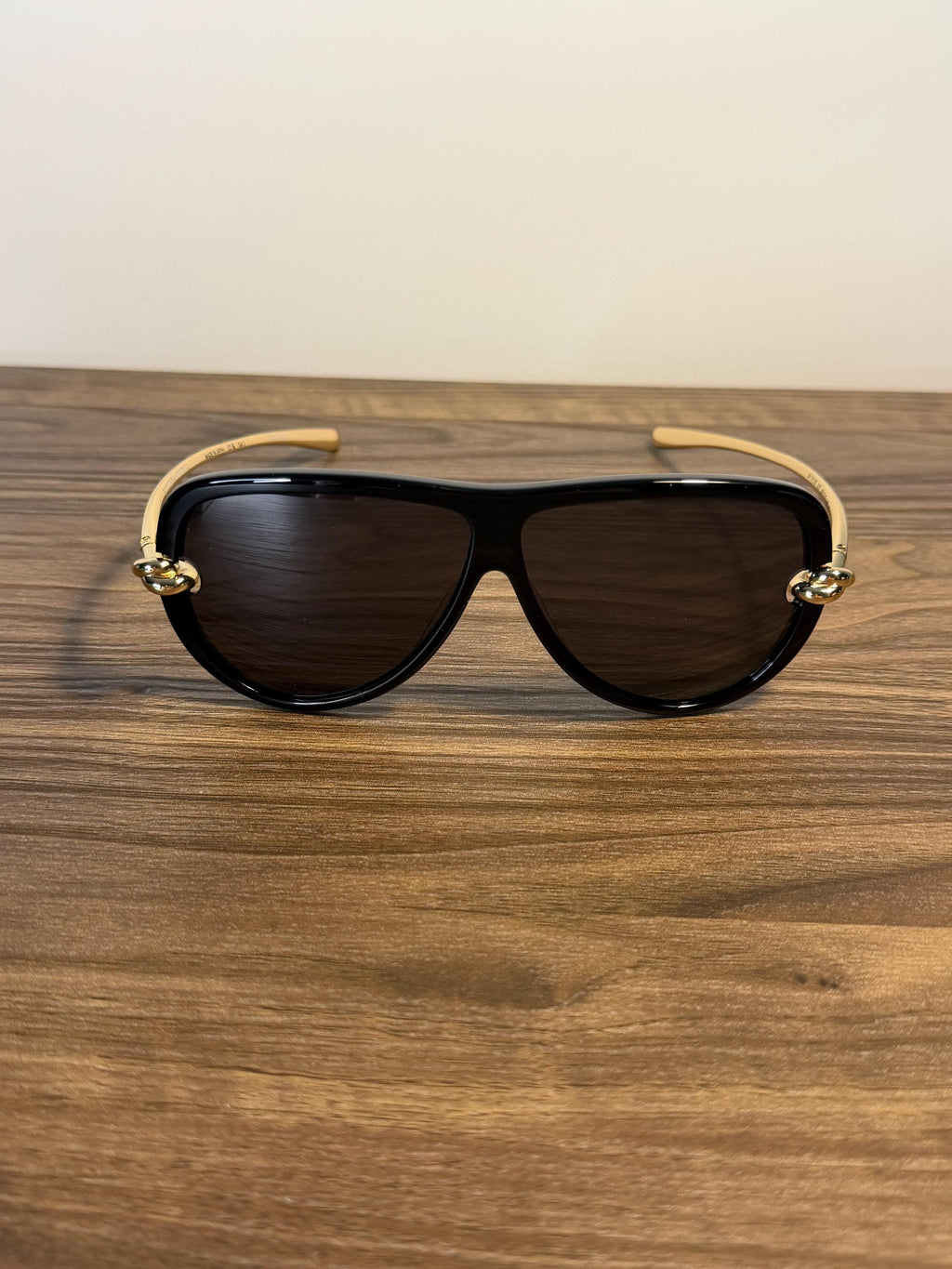 Bottega Veneta BV1442S Aviator Sunglasses – Black / Dark Grey