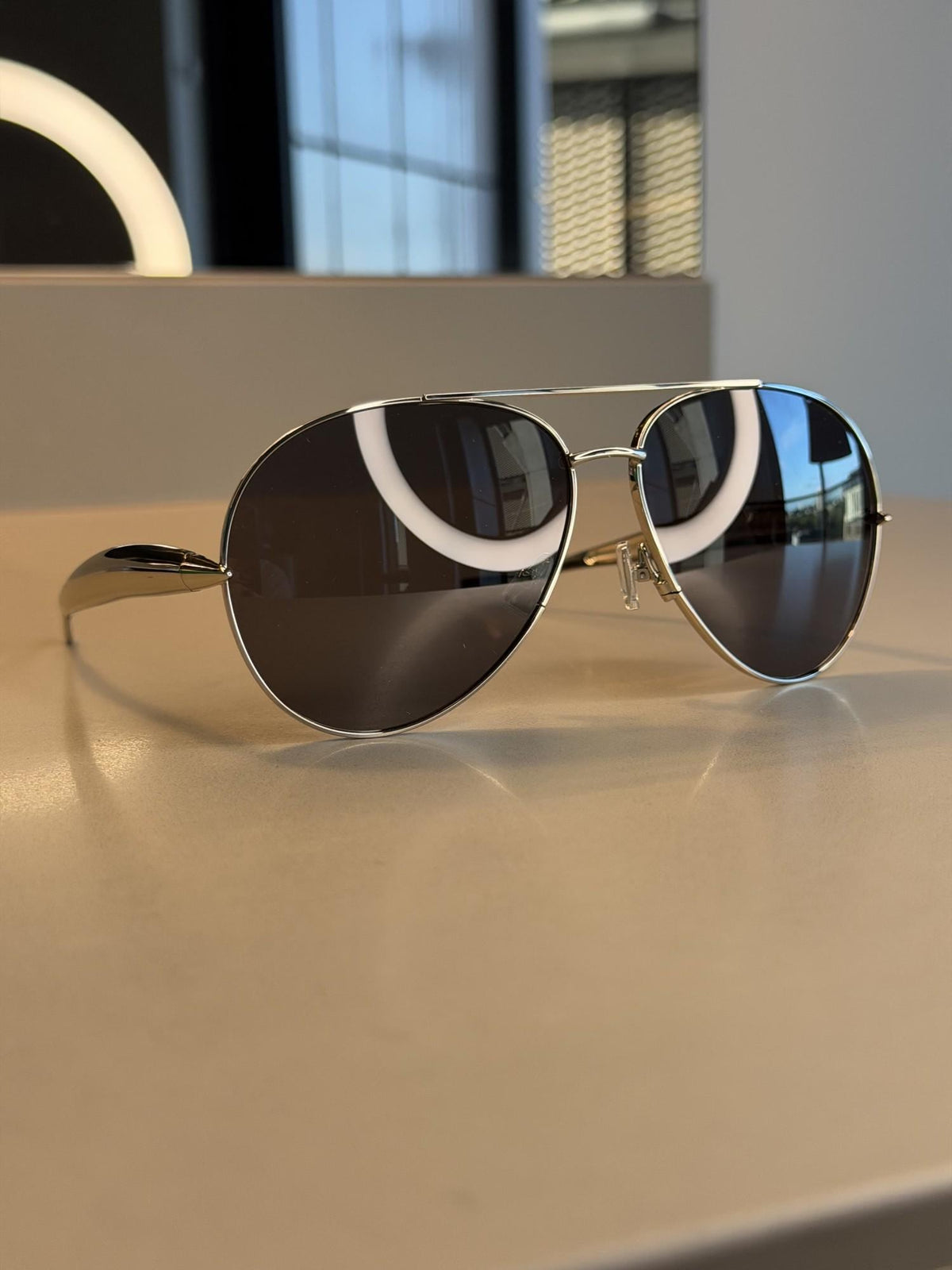 Bottega Veneta Silver Aviator Sunglasses – Dark Lens
