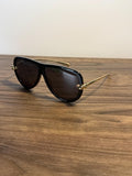 Bottega Veneta BV1442S Aviator Sunglasses – Black / Dark Grey