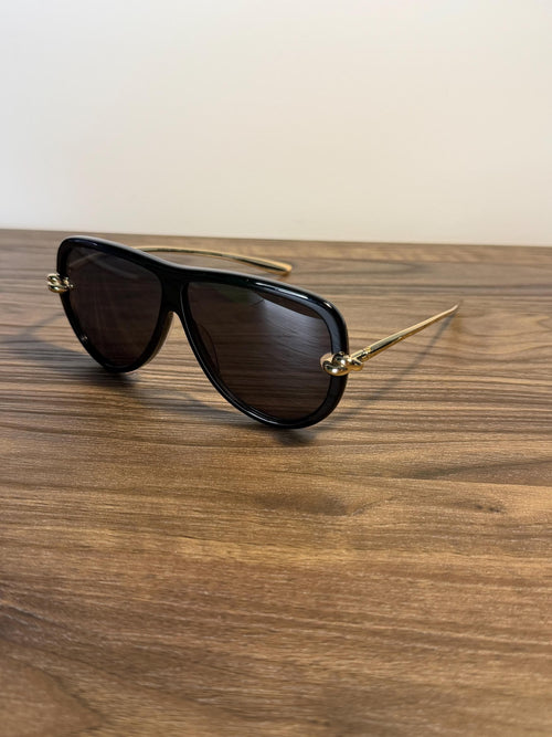 Bottega Veneta BV1442S Aviator Sunglasses – Black / Dark Grey