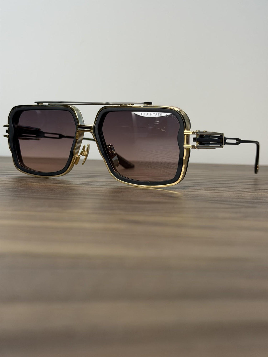 DITA Squared Aviator Hyperlux-1000 DTS470 Sunglasses – Matte Black, Gold Rivets